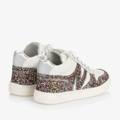 Girls White Leather & Glitter Trainers