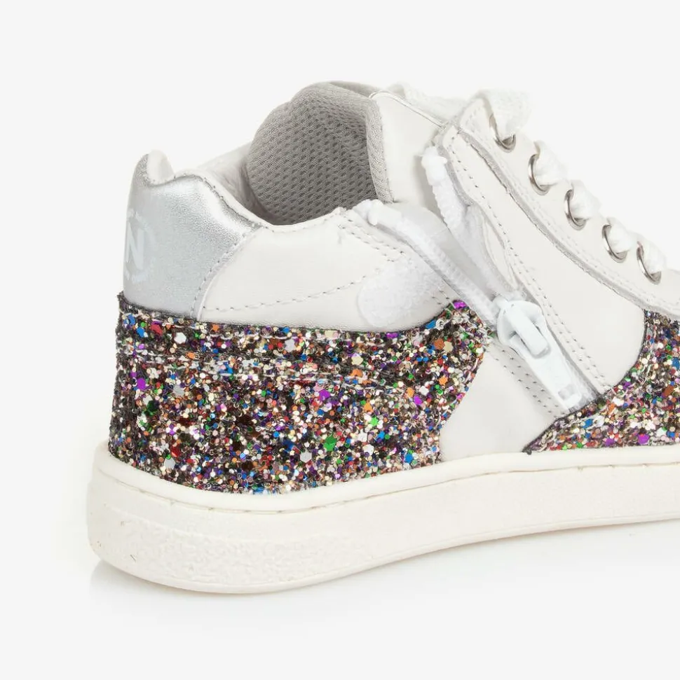 Girls White Leather & Glitter Trainers