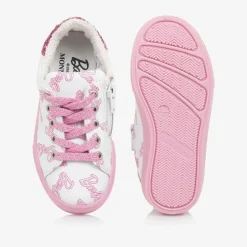 Girls White Leather Barbie Trainers