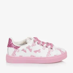 Girls White Leather Barbie Trainers