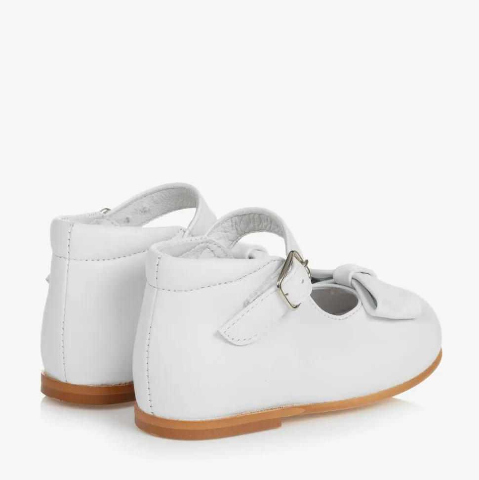 Girls White Leather Bow Shoes