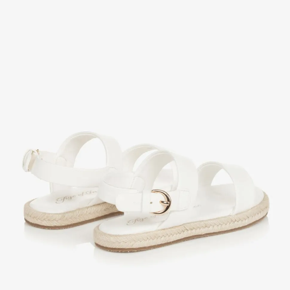 Girls White Leather Sandals