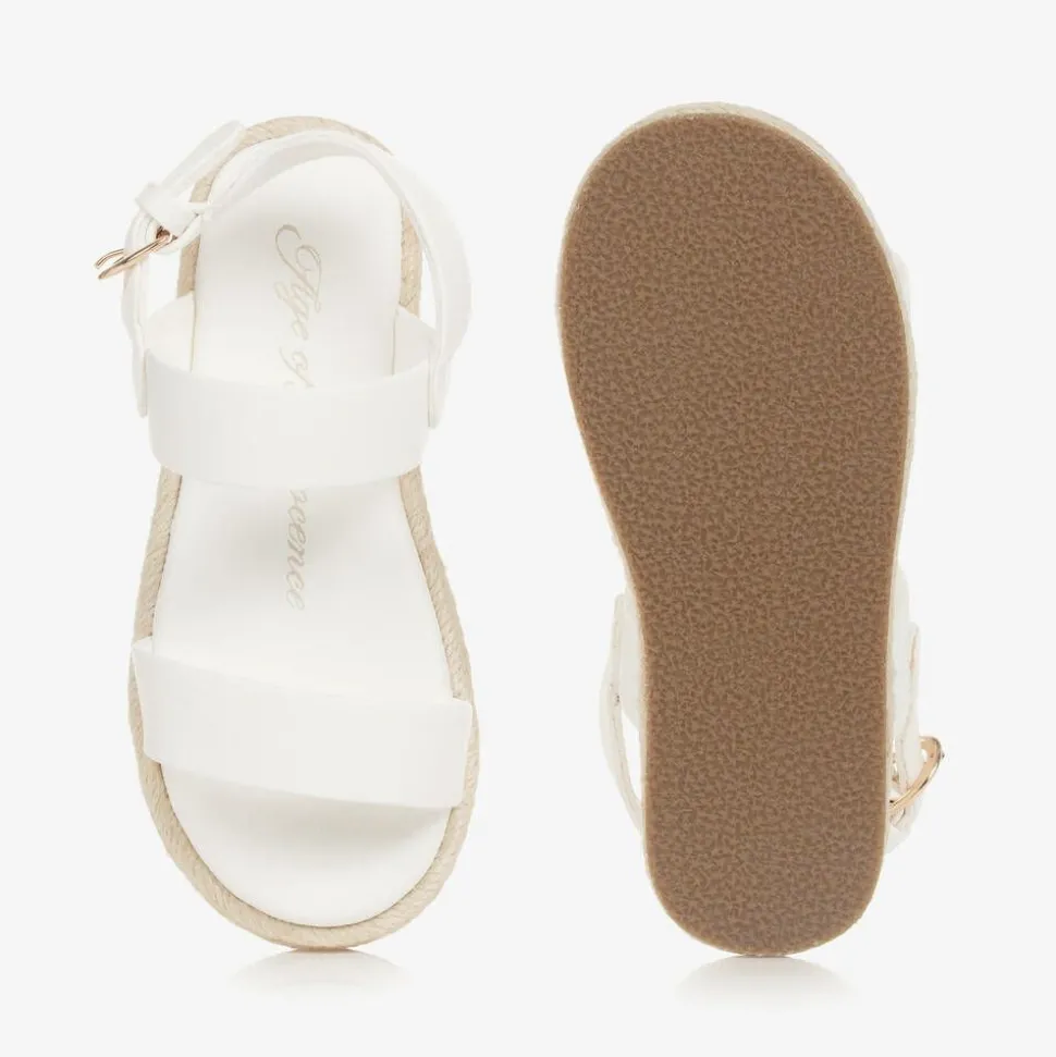 Girls White Leather Sandals