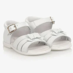 Girls White Leather Sandals