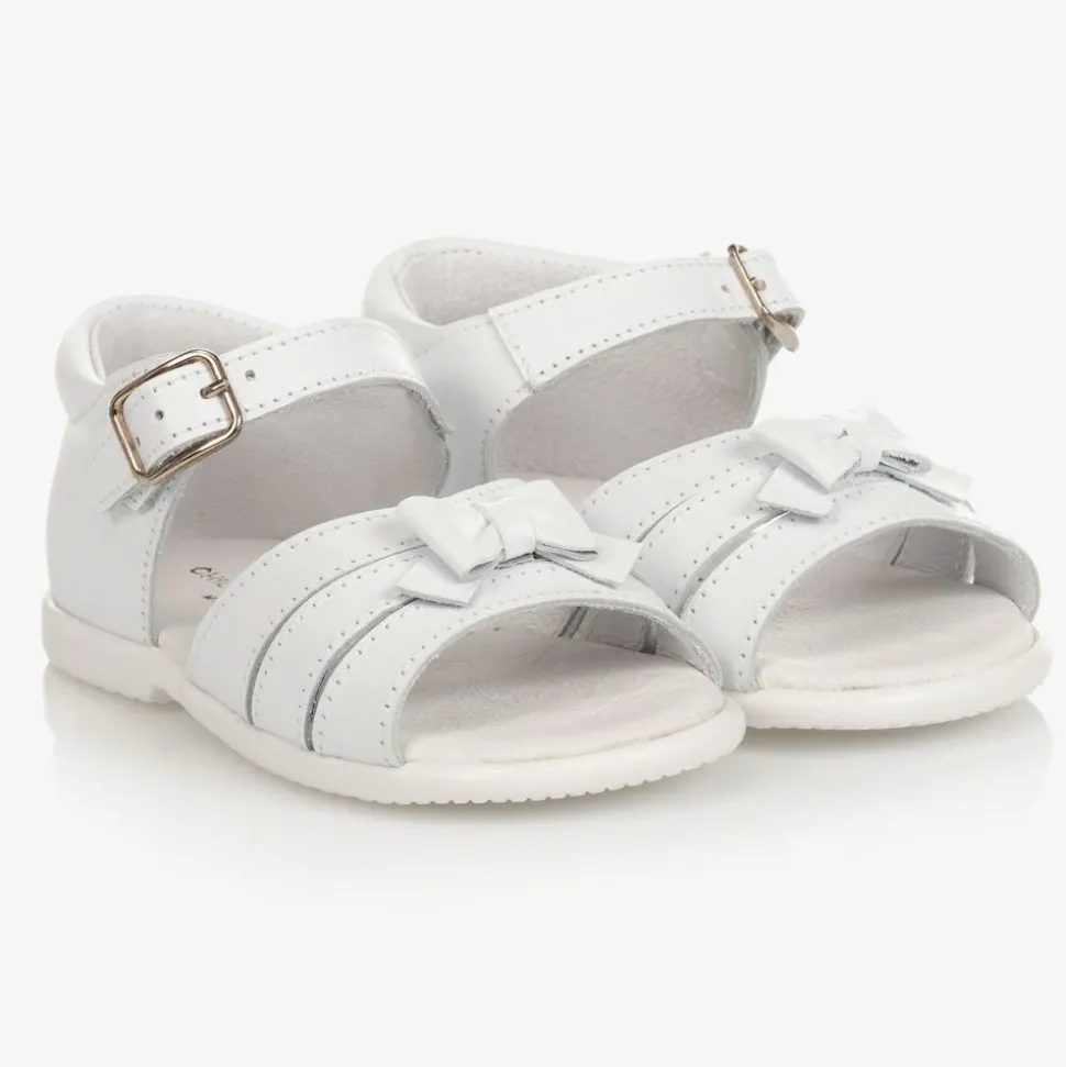 Girls White Leather Sandals