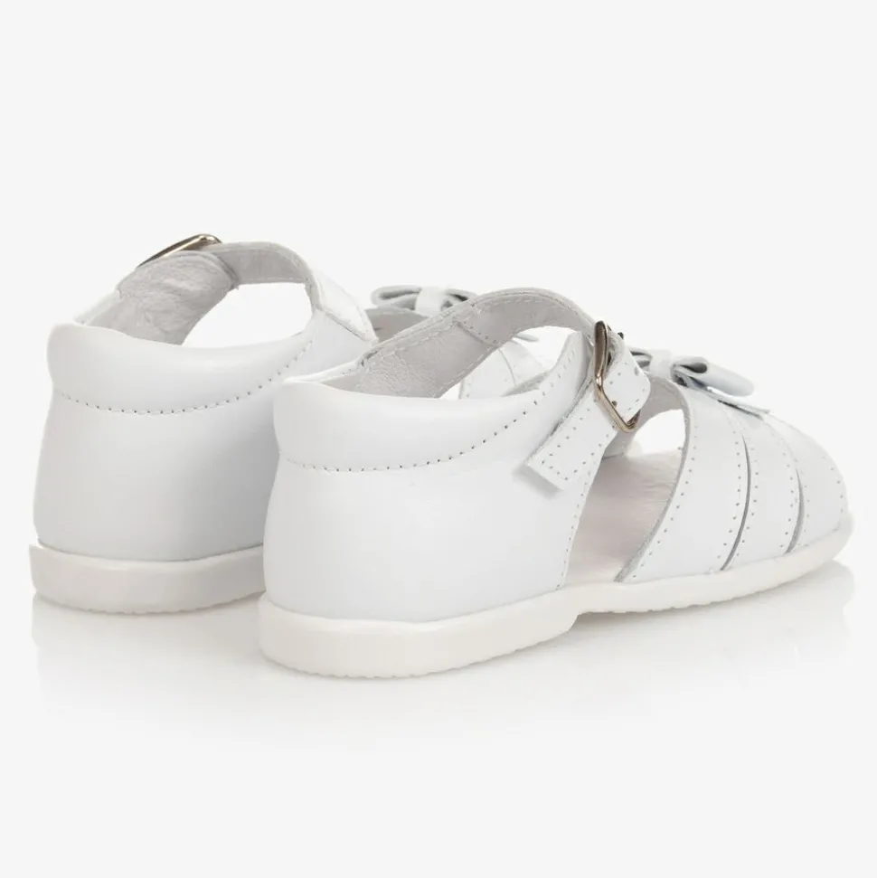 Girls White Leather Sandals