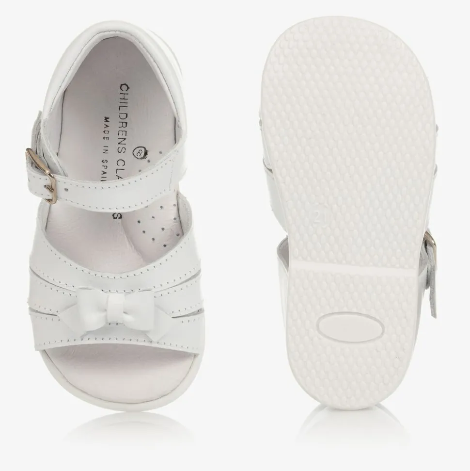Girls White Leather Sandals