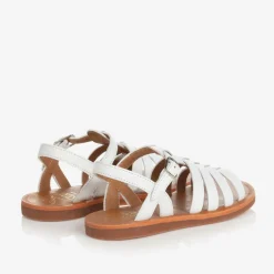 Girls White Leather Sandals