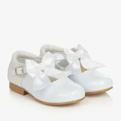 Girls White Patent Faux Leather Bow Shoes