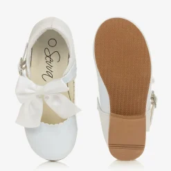 Girls White Patent Faux Leather Bow Shoes