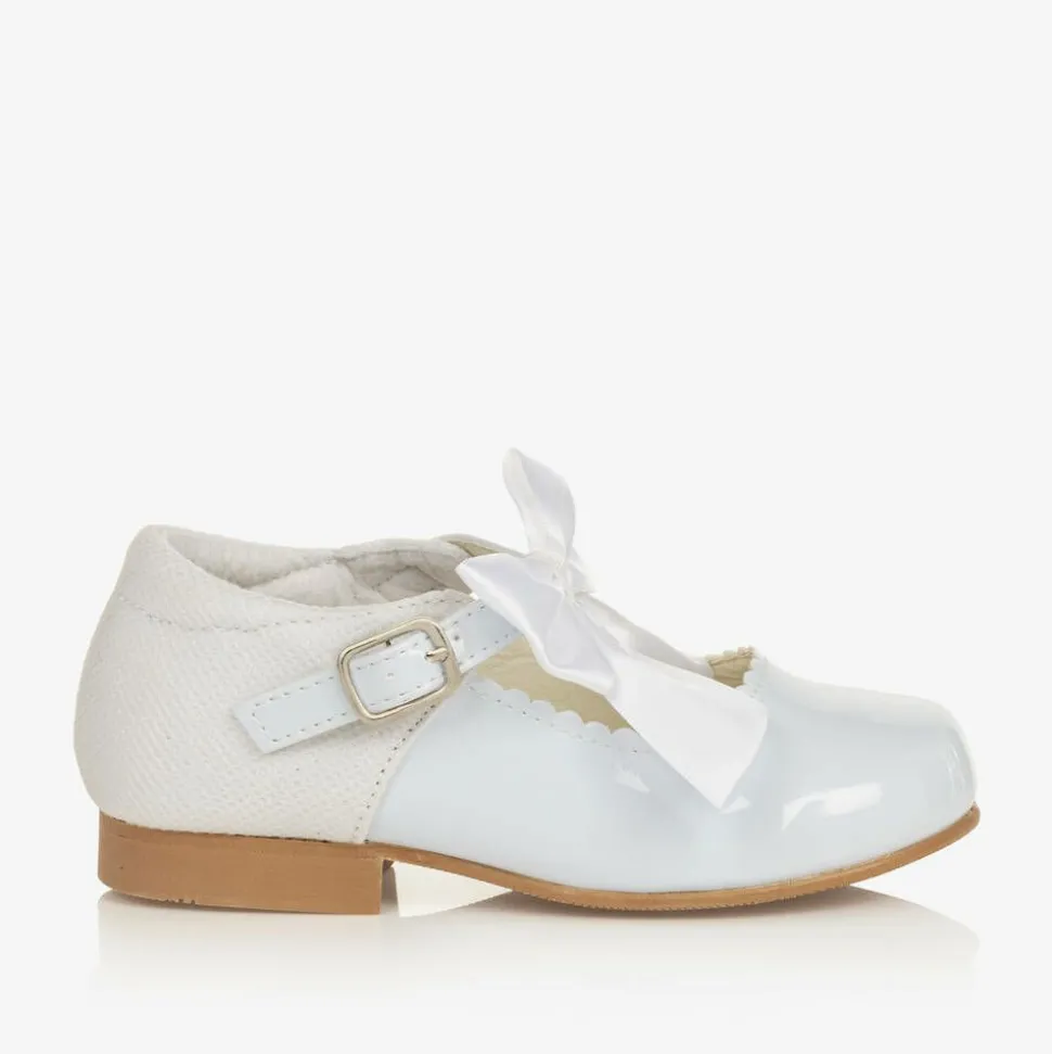 Girls White Patent Faux Leather Bow Shoes