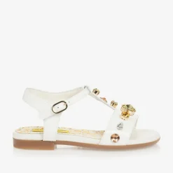 Girls White Patent Leather & Crystal Sandals