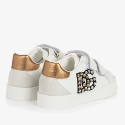 Girls White Rhinestone DG Trainers