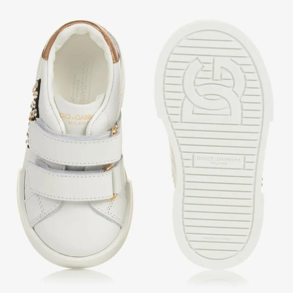 Girls White Rhinestone DG Trainers