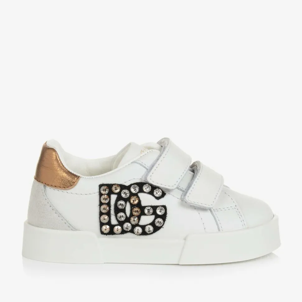 Girls White Rhinestone DG Trainers