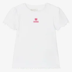 Girls White Ribbed Cotton Jersey T-Shirt