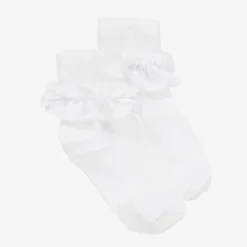 Girls White Ruffle Cotton Socks