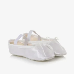 Girls White Satin Ballet Shoes
