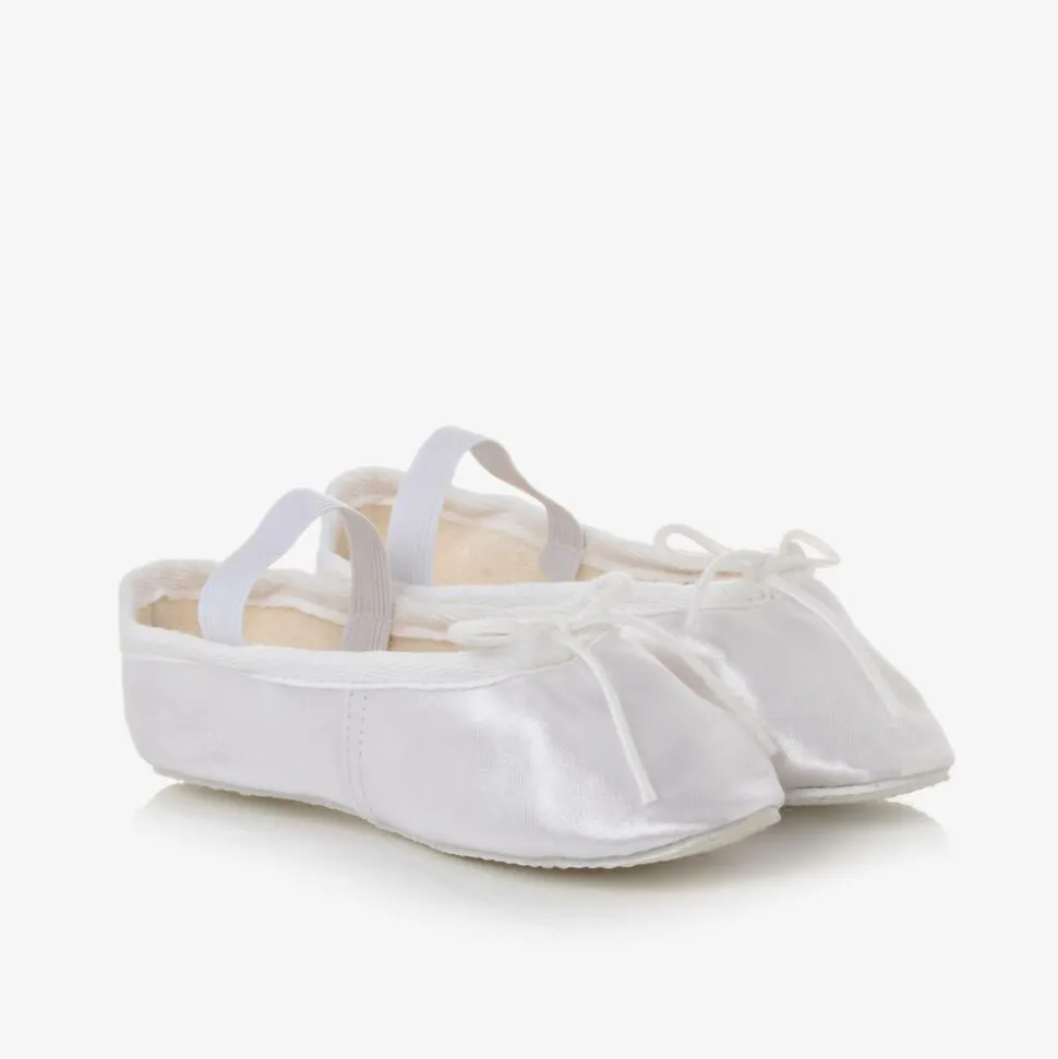 Girls White Satin Ballet Shoes