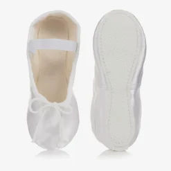 Girls White Satin Ballet Shoes