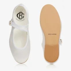Girls White Satin Mary Jane Pumps