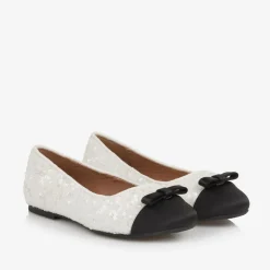 Girls White Sequin Pumps