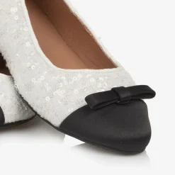 Girls White Sequin Pumps