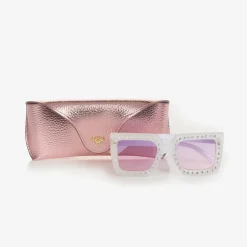 Girls White Square Sunglasses (UV400)
