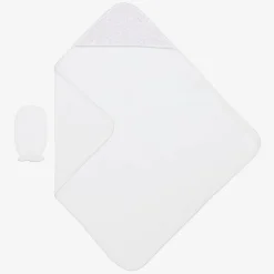 Girls White Summer Gardens Hooded Towel & Mitt Set