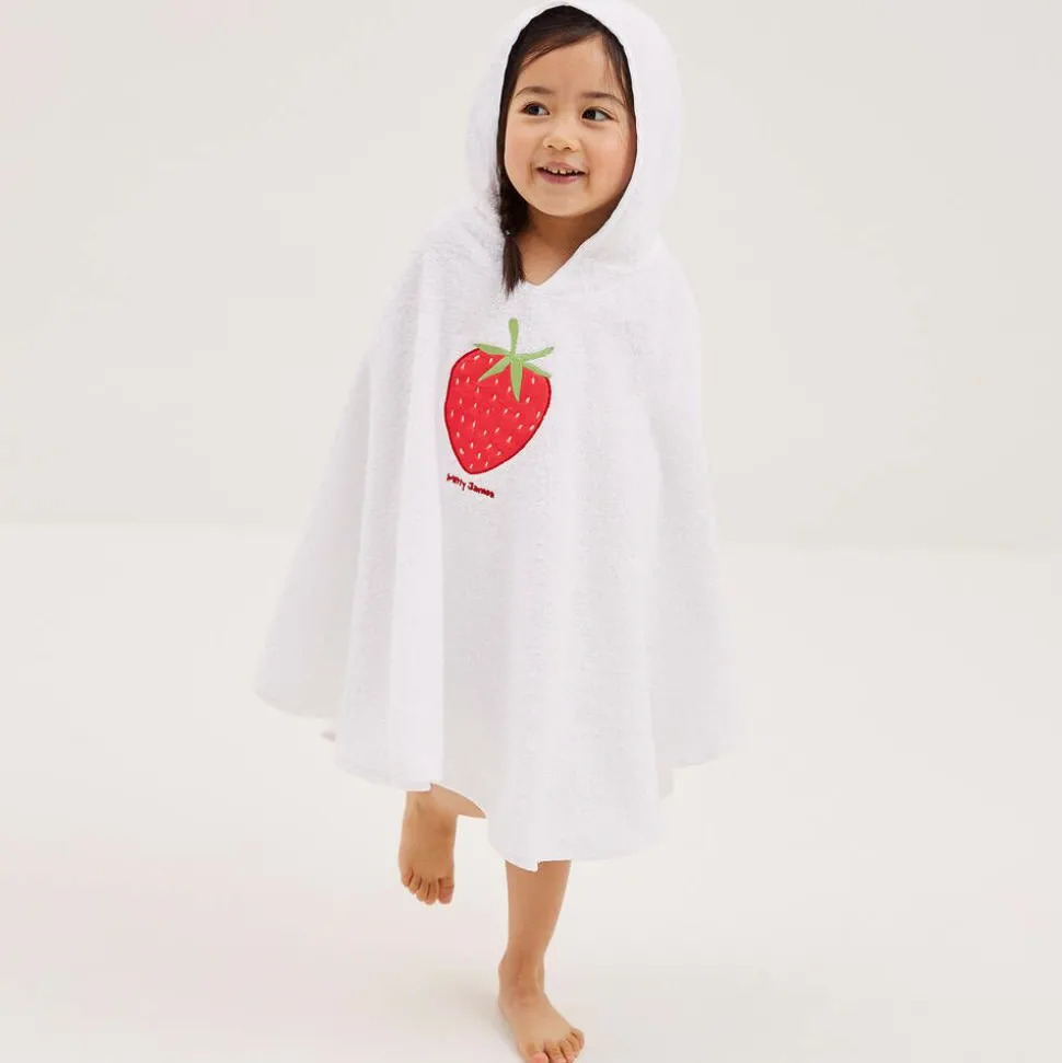 Girls White Towelling Strawberry Poncho