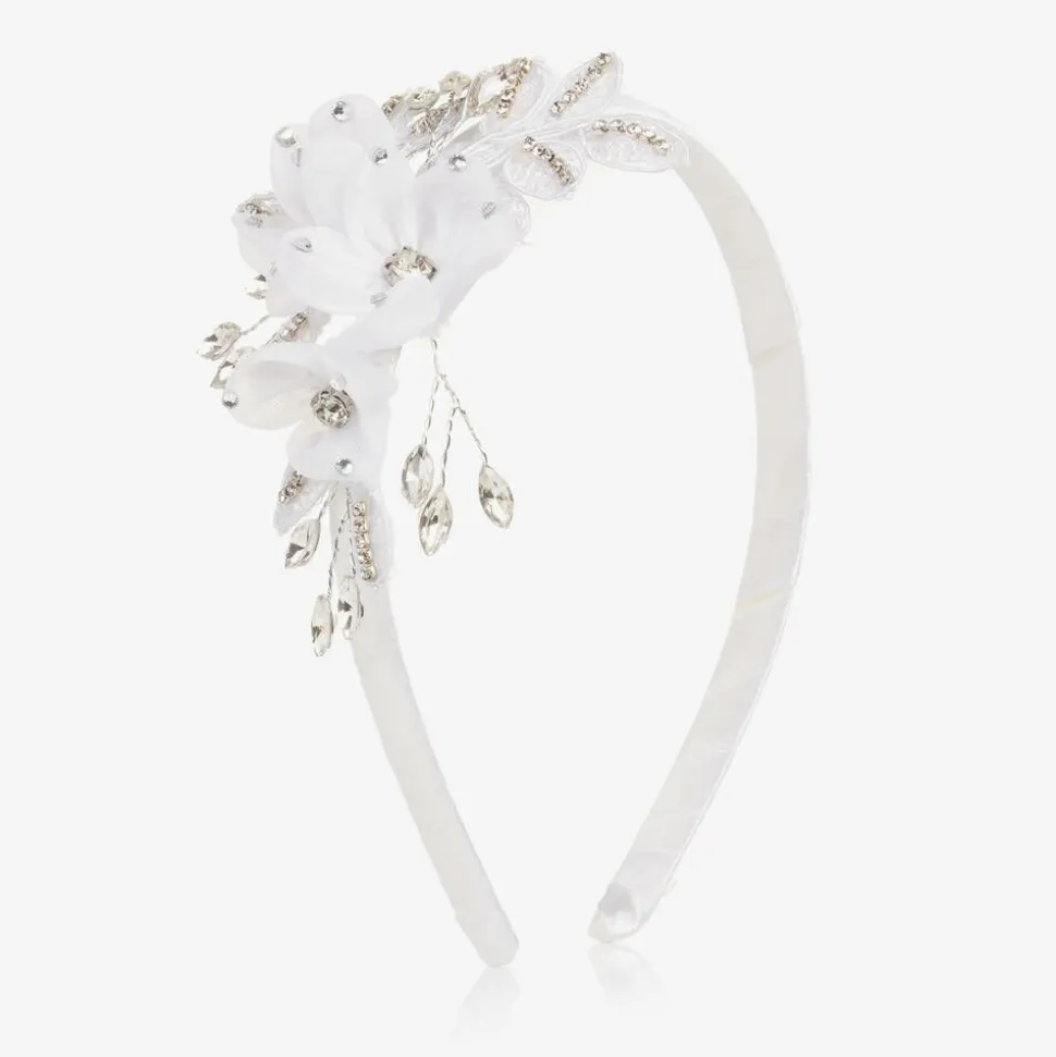 Girls White Tulle Flower Hairband