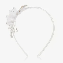 Girls White Tulle Flower Hairband