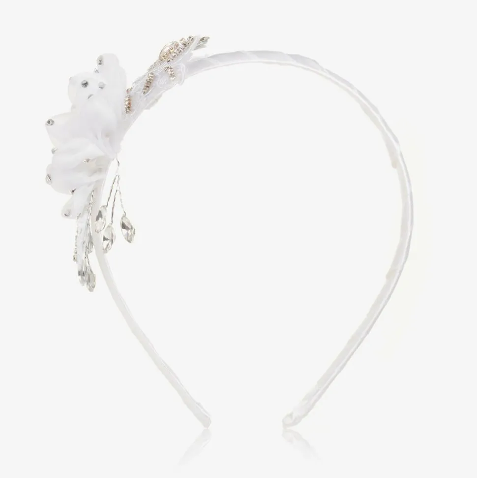 Girls White Tulle Flower Hairband