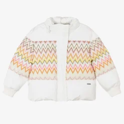 Girls White Zigzag Down Puffer Jacket