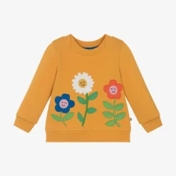 Girls Yellow Cotton Flower Sweatshirt