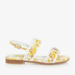 Girls Yellow Leather Majolica Sandals