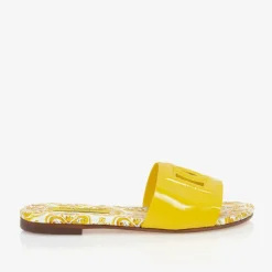 Girls Yellow Leather Majolica Sliders