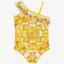 Girls Yellow Majolica Print Swimsuit