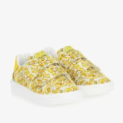 Girls Yellow Majolica Print Canvas Trainers