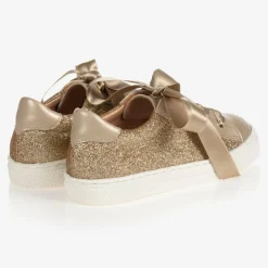 Gold Glitter Leather Trainers