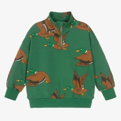 Green Cotton Duck Print Half-Zip Sweatshirt