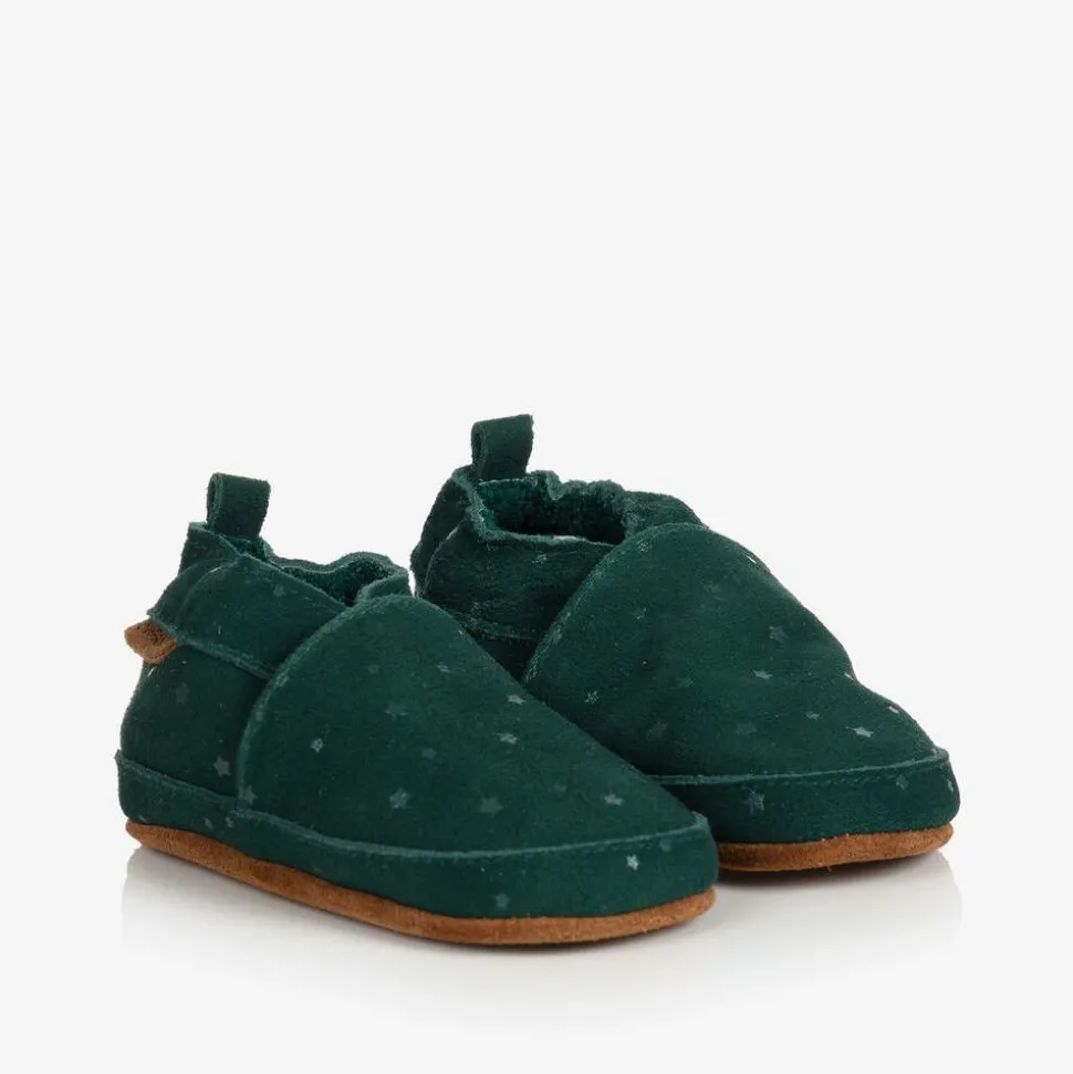 Green Suede Star Slippers