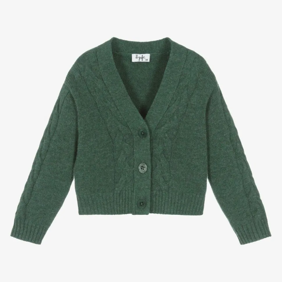 Green Wool Cable Knit Cardigan