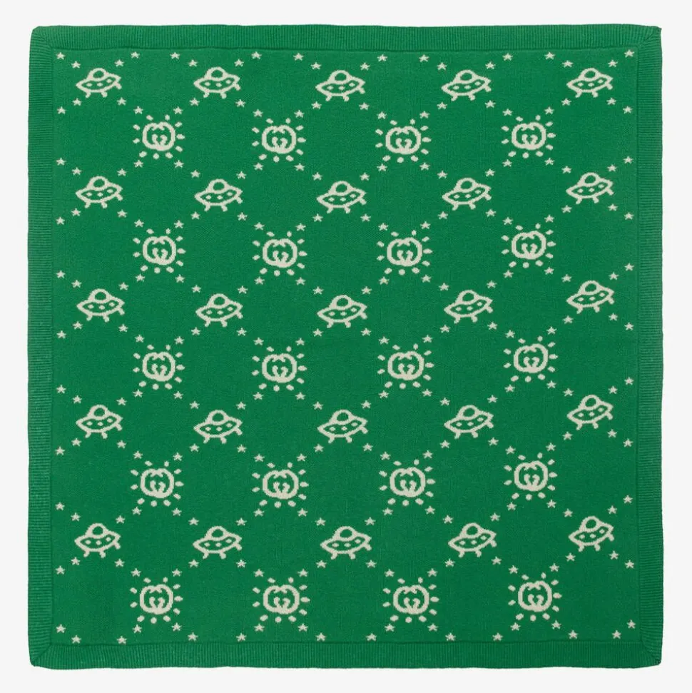 Green Wool Knitted Interlocking G Blanket (85cm)