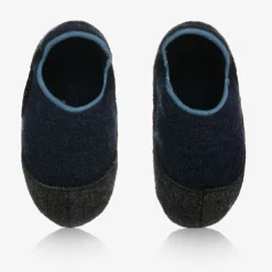 Grey & Blue Wool Slippers