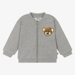 Grey Cotton Bear Zip-Up Top