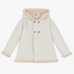 Grey Faux Suede Hooded Coat