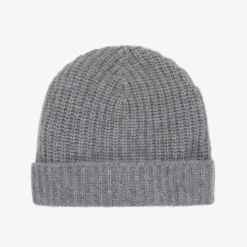 Grey Knitted Cashmere Beanie Hat
