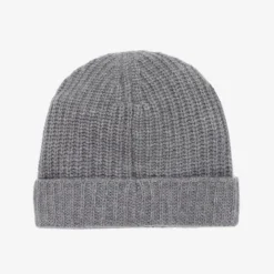Grey Knitted Cashmere Beanie Hat