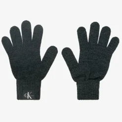 Grey Knitted Monogram Logo Gloves